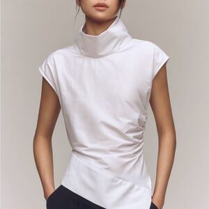 Anthropologie Women's White High-Neck Cap-Sleeve Top
